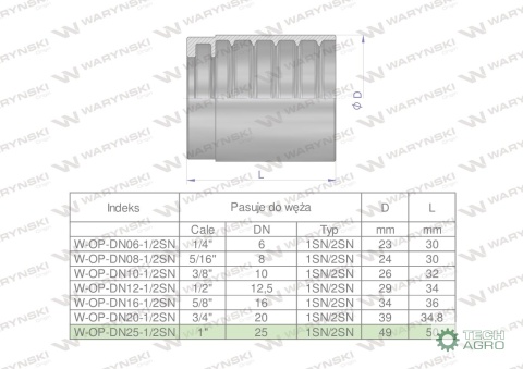 Tuleja (oprawka) uniwersalna do węży DN25 1SN/2SN PERFECT-SMOOTH Waryński ( sprzedawane po 10 )