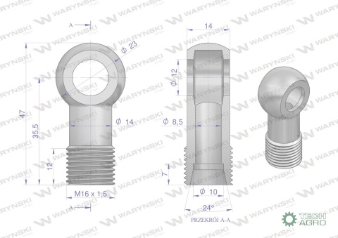 Złączka Oczkowa Fi12-10L (M16X1.5) Waryński ( sprzedawane po 2 )