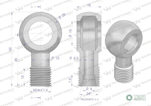 Złączka Oczkowa Fi16-8L (M14X1.5) Waryński ( sprzedawane po 2 )