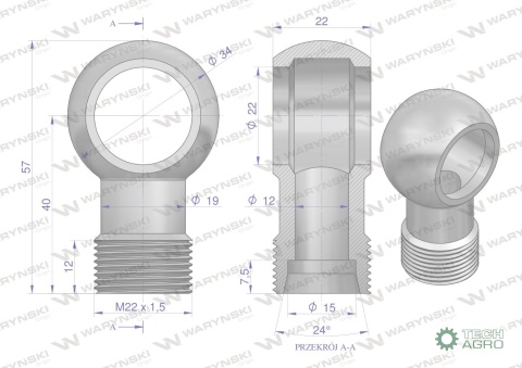 Złączka Oczkowa Fi22-15L (M22X1.5) Waryński ( sprzedawane po 2 )