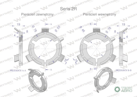 Plastikowe łożyska do obudowy wału zestaw 73x46mm i 73x53mm Seria 2R Waryński