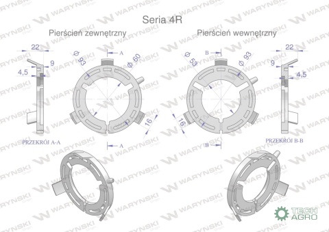 Plastikowe łożyska do obudowy wału zestaw 93x53mm i 93x60mm Seria 4R Waryński