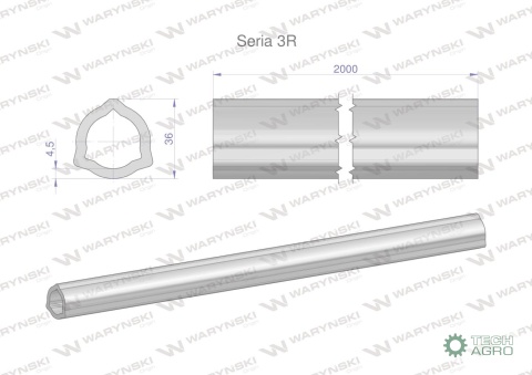 Rura trójkątna wewnętrzna Seria 3R wałuprzegubowo-teleskopowego 36x4.5 mm - 2m WARYŃSKI (sprzedawane po 2)