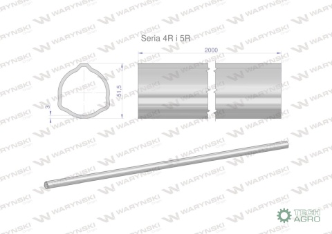 Rura trójkątna zewnętrzna Seria 4R i 5Rdo wału przegubowo-teleskopowego 51.5x3mm 2m WARYŃSKI (sprzedawane po 2)