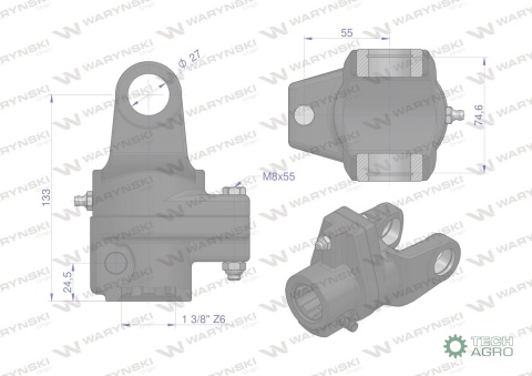 Sprzęgło na kołek wału Seria 3R 1300Nm - 27x75 - 1 3/8 Z6 WARYŃSKI