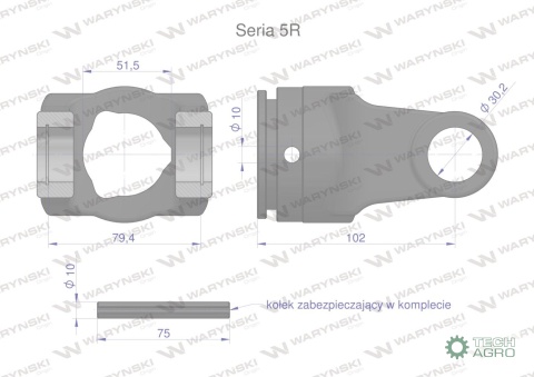 Widłak rury zewnętrznej 51.5x3 krzyżak 30.2x79.4 Seria 5R Waryński