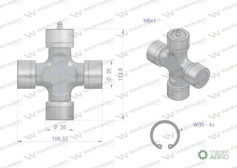 Krzyżak wału szerokokątnego 35.00×106.33 - 35.00x113.80 Seria 8 Waryński