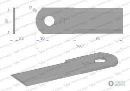 Nóż obrotowy rozdrabniacz słomy sieczkarnia 166x50x3.5mm otwór 20 zastosowanie 1322241C2 Massey Ferguson WARYŃSKI ( sprzedawane 