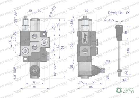 Rozdzielacz hydrauliczny 1-sekcyjny maxprzepływ 40L Waryński