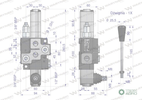 Rozdzielacz hydrauliczny 1-sekcyjny maxprzepływ 40L z sekcją pływającą Waryński