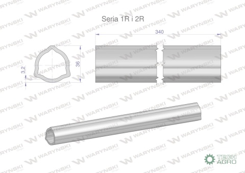Rura wewnętrzna Seria 2R, rura zewnętrzna Seria 1R do wału 460 przegubowo-teleskopowego 36x3.2 mm 340 mm WARYŃSKI