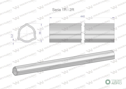 Rura wewnętrzna Seria 2R, rura zewnętrzna Seria 1R do wału 560 przegubowo-teleskopowego 36x3.2 mm 440 mm WARYŃSKI