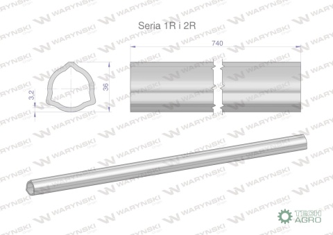 Rura wewnętrzna Seria 2R, rura zewnętrzna Seria 1R do wału 860 przegubowo-teleskopowego 36x3.2 mm 740 mm WARYŃSKI