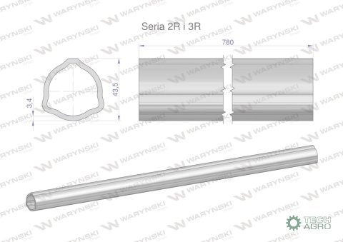 Rura zewnętrzna Seria 2R i 3R do wału 910 przegubowo-teleskopowego 43.5x3.4 mm 785 mm WARYŃSKI