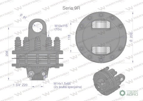 Sprzęgło cierne 4 tarczowe wału Seria 9R 1700Nm - 41x118 - 1 3/4 Z20 WARYŃSKI