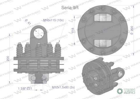 Sprzęgło cierne 4 tarczowe wału Seria 9R 1700Nm - 41x118 - 1 3/8 Z21 WARYŃSKI