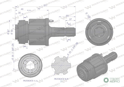 Sprzęgło zewnętrzne zapadkowe wału 500Nm - 1 3/8 Z6 Waryński