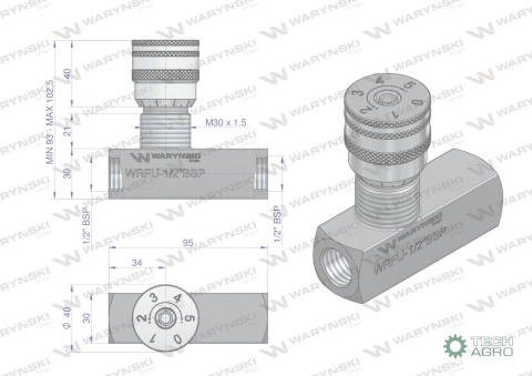 Zawór dławiąco-zwrotny WRFU 90 1/2"BSP Waryński