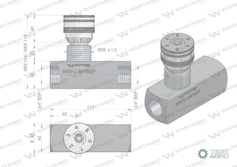 Zawór dławiąco-zwrotny WRFU 90 3/4"BSP Waryński