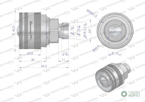 Zawór wtyczka (Bizon) M18x1,5 skręcane (ZSR6160102) Waryński