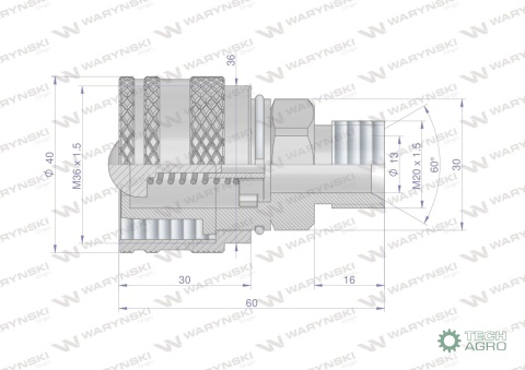 Zawór wtyczka M20x1.5 skręcane (ZSR6M20WTK) Waryński