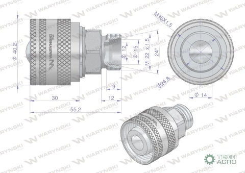 Zawór wtyczka M22x1.5 skręcane (50490030) Waryński (opakowanie 10szt)