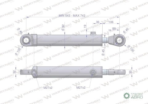 Cylinder hydrauliczny - siłownik dwustronny (7214095071. CJ2F-80/45/200ZN) cyklop. chwytak Waryński