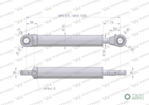 Cylinder hydrauliczny - siłownik jednostronny wzmocniony (SMN2.50 630+KT2; 7210120052) Tur 1.2 Waryński