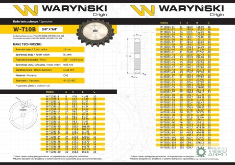 Koło zębate hartowane tarcza 10B-1 (R1 5/8) Z-36 Waryński