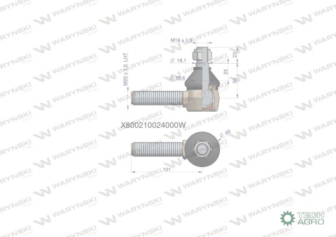 Przegub kierowniczy 101mm- M20 x 1,5 L X800210024000 WARYŃSKI