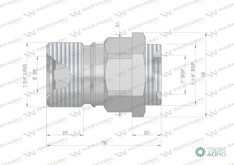 Szybkozłącze hydrauliczne skręcane (motylkowe) gniazdo G3/4"BSP gwint wewnętrzny 250bar Waryński