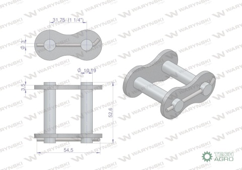 Zamek łańcucha 20BF16-01 z zawleczką zastosowanie Prasa Rolująca Krone 9222960 Waryński ( sprzedawany po 100 )