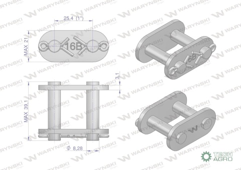 Zamek łańcucha prosta płytka Z16B-1 (R11) Waryński ( sprzedawane po 10 )