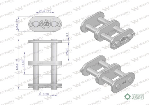 Zamek łańcucha prosta płytka Z16B-2 (R21) Waryński ( sprzedawane po 5 )