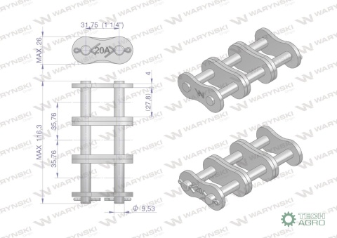 Zamek łańcucha wzmocnionego Z20A-3 ANSIA 100 (R3 1.1/4) Waryński ( sprzedawane po 3 )