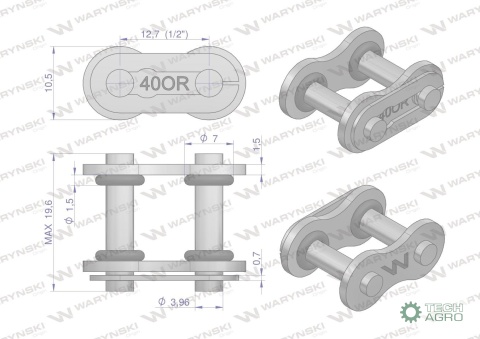 Zamek łańcucha z oringiem ANSI A 40 (R11/2) Waryński ( sprzedawane po 5 )