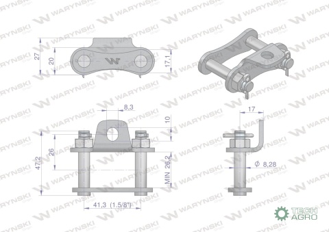 Zamek łańcucha z przyłączem jednostronnym S55X (R1 41.30) zastosowanie Bizon Anna Waryński ( sprzedawane po 5 ) 55410300