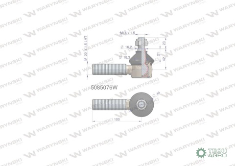 Przegub kierowniczy 100mm- M22x1,5 L 5085076 WARYŃSKI Przegub kierowniczy 100mm- M22x1,5 L 5085076 WARYŃSKI