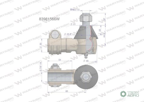 Przegub kierowniczy 7/8" 83981566 WARYŃSKI Przegub kierowniczy 7/8" 83981566 WARYŃSKI