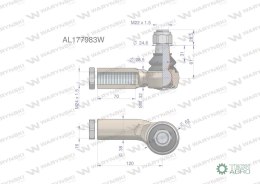 Przegub kierowniczy lewy 120mm - M24x1,5 AL177983 WARYŃSKI