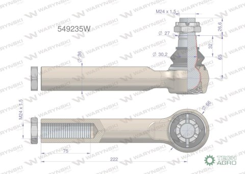 Przegub układu kierowniczego Manitou 549235 Waryński Przegub układu kierowniczego Manitou 549235 Waryński