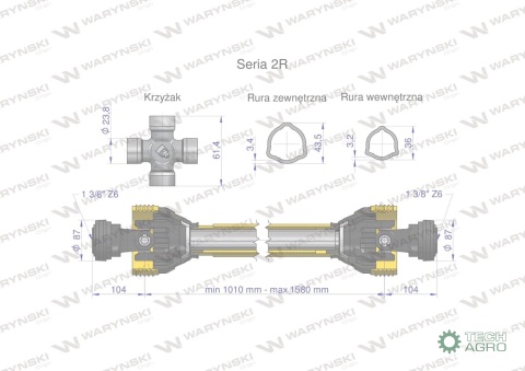 Wał przegubowo-teleskopowy 1010-1580mm 270Nm 40270 CE 2020 seria 2R WARYŃSKI WA25-101