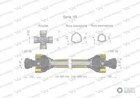 Wał przegubowo-teleskopowy 660-1000mm 210Nm 10230 CE 2020 seria 1R WARYŃSKI WA21-61