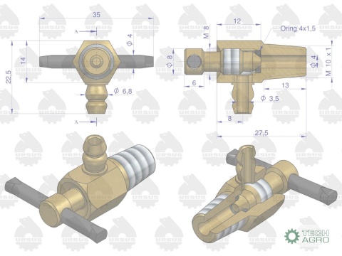 Kranik wody (spustu płynu chłodniczego)80002901 950118 C-330 C-360 C-385 Zetor ORYGINAŁ URSUS ( sprzedawane po 10 )