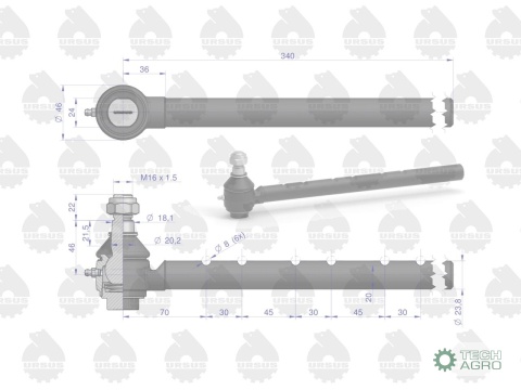 Przegub kulowy długi wsuwany z nakrętkąC-385 ORYGINAŁ URSUS