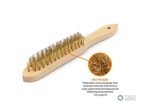 Szczotka druciana do rdzy PREMIUM - drut mosiężny / 4 rzędowa, TEGER