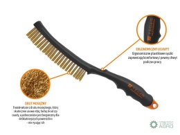 Szczotka druciana do rdzy PROFESSIONAL , drut mosiężny / 3 rzędowa, z plastikową rączką, Teger