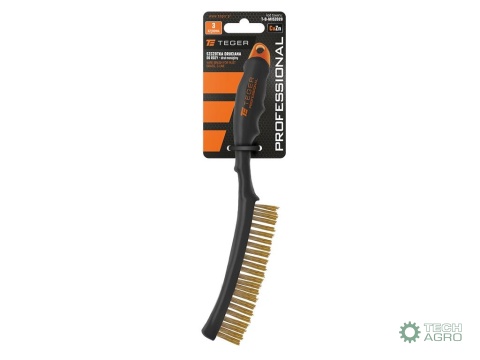 Szczotka druciana do rdzy PROFESSIONAL , drut mosiężny / 3 rzędowa, z plastikową rączką, Teger