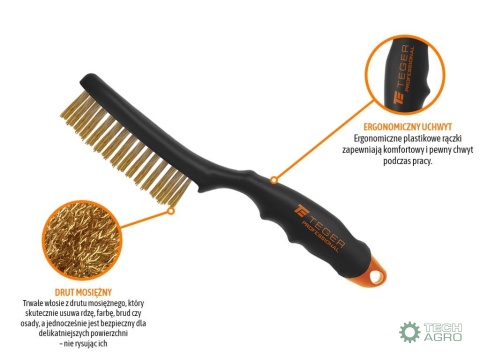 Szczotka druciana do rdzy PROFESSIONAL , drut mosiężny / 4 rzędowa, z plastikową rączką, Teger