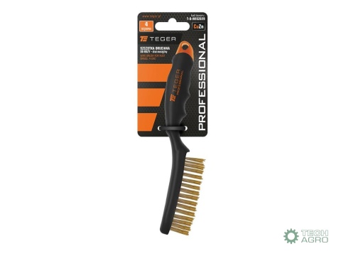 Szczotka druciana do rdzy PROFESSIONAL , drut mosiężny / 4 rzędowa, z plastikową rączką, Teger